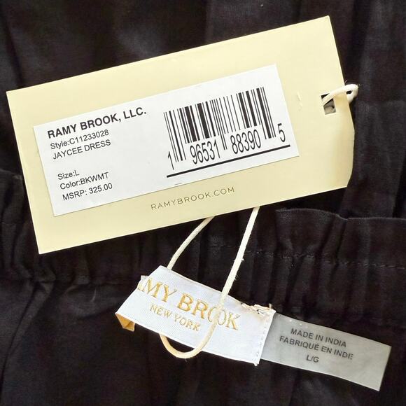 Ramy Brook NWT Jaycee Black Strapless Embroidered Cotton Ruffle Mini Dress L & S - Picture 10 of 16